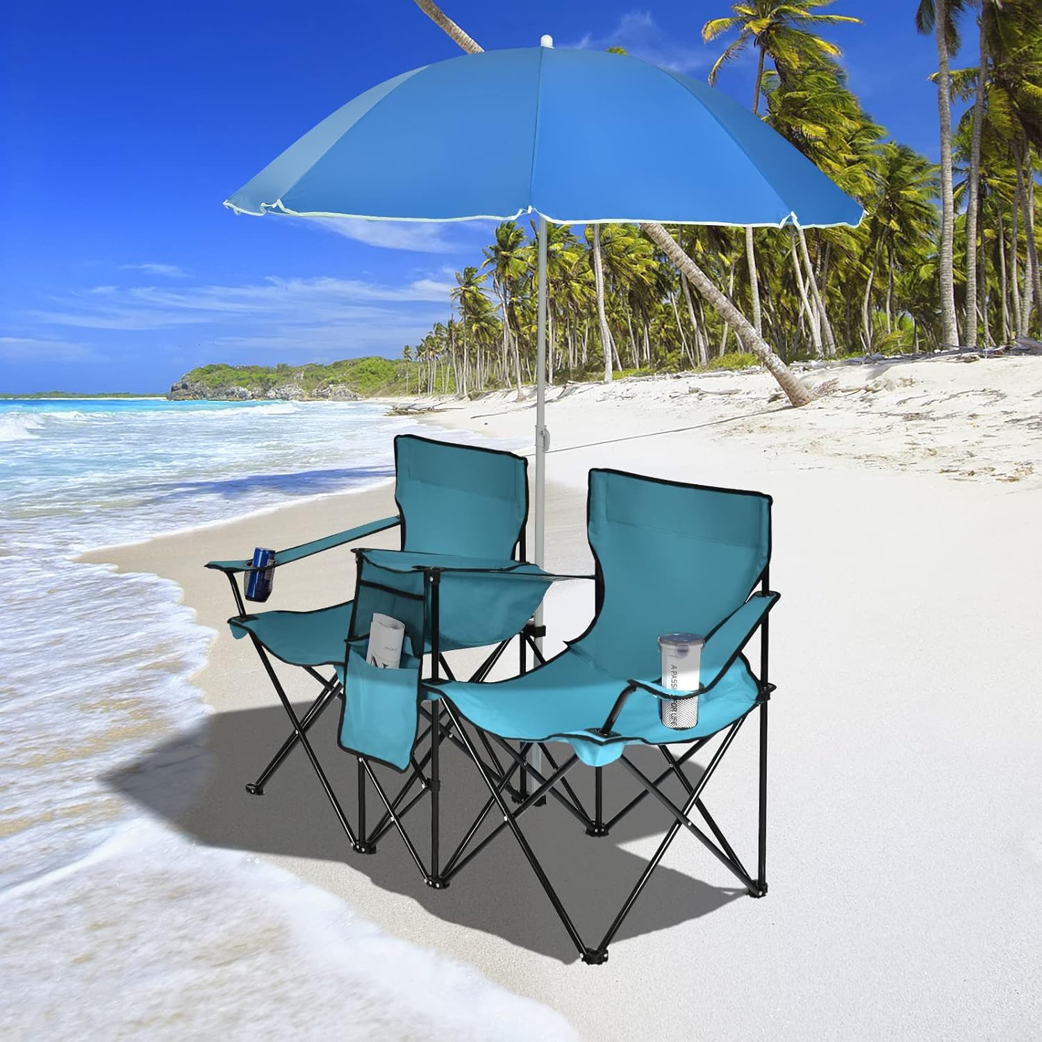 Chaise de Camping Pliante avec Parasol