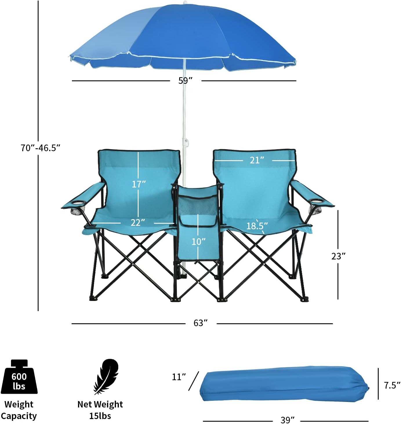 Chaise de Camping Pliante avec Parasol