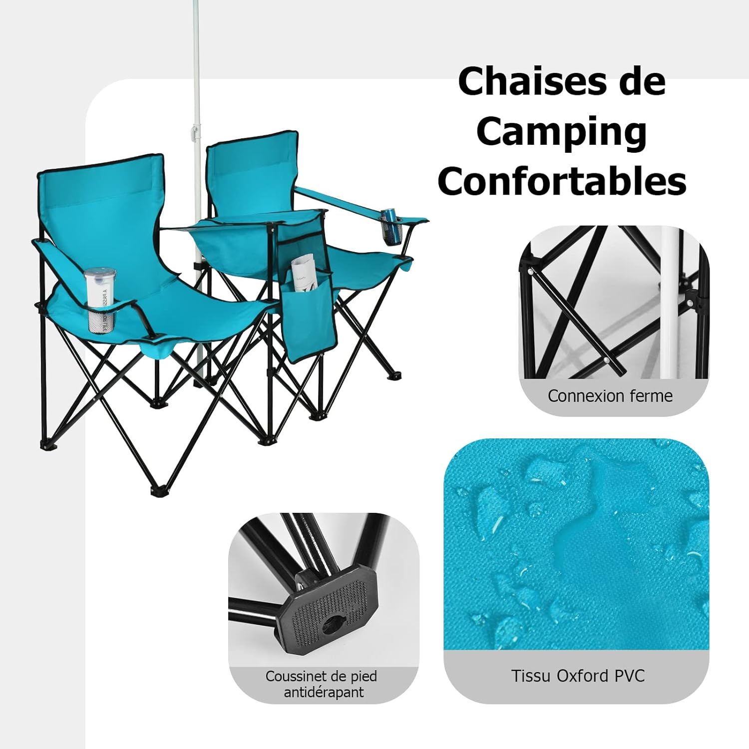 Chaise de Camping Pliante avec Parasol
