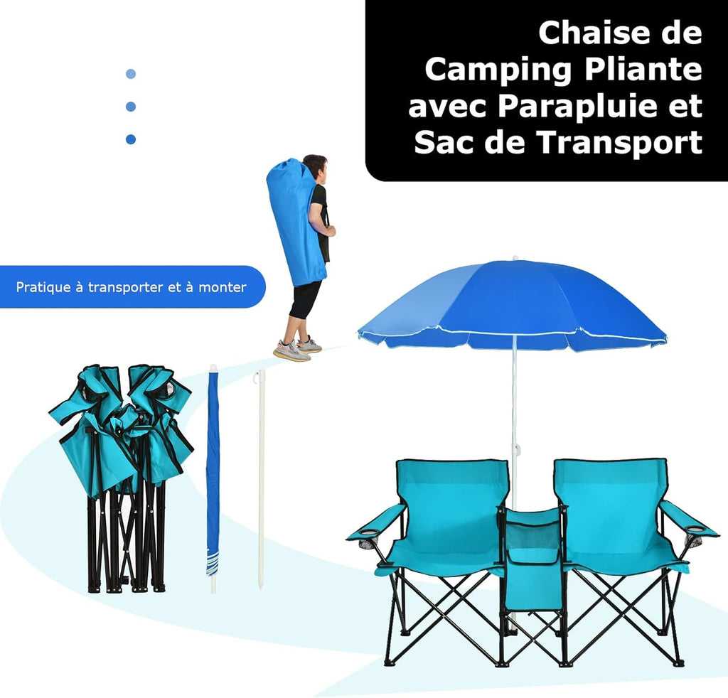 Chaise de Camping Pliante avec Parasol