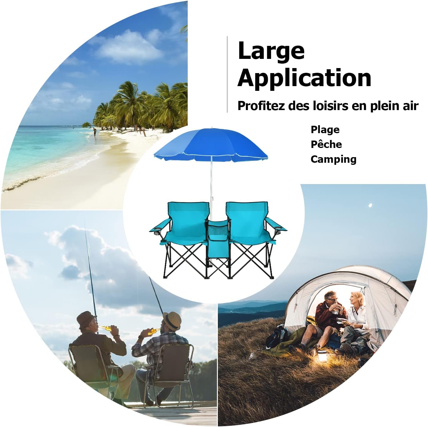 Chaise de Camping Pliante avec Parasol